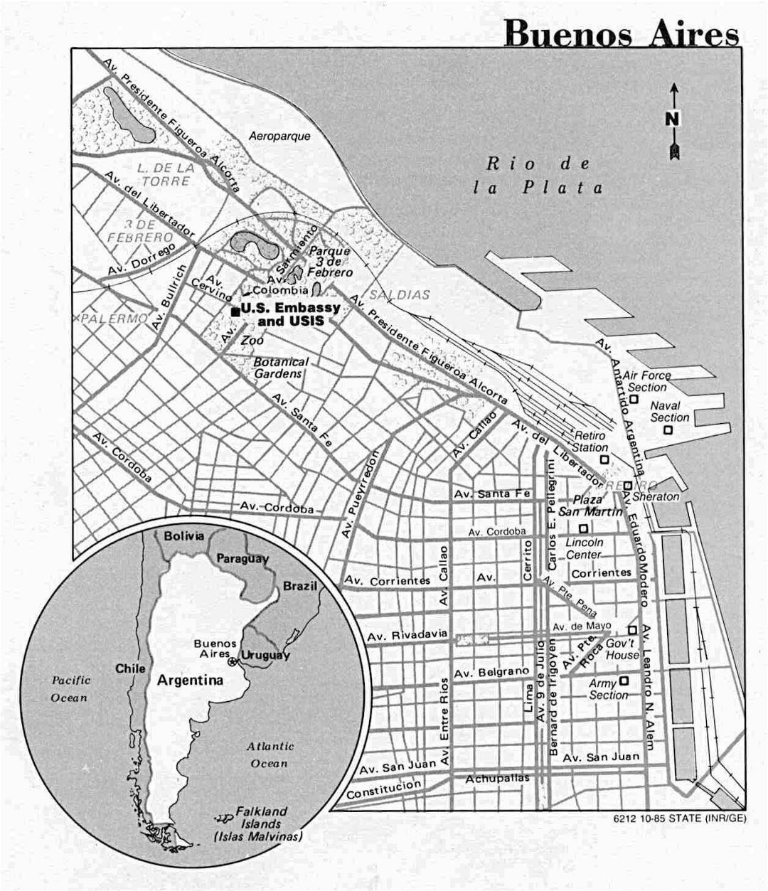 Large map of Buenos Aires city U.S. Department of State - 1985