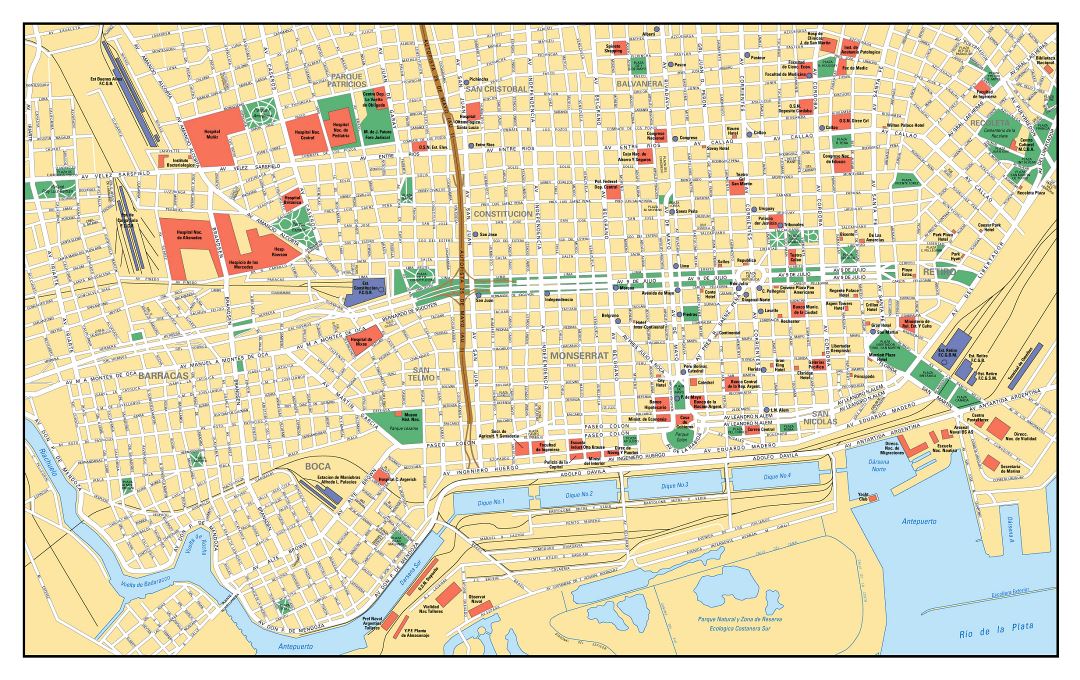 Large road map of central part of Buenos Aires