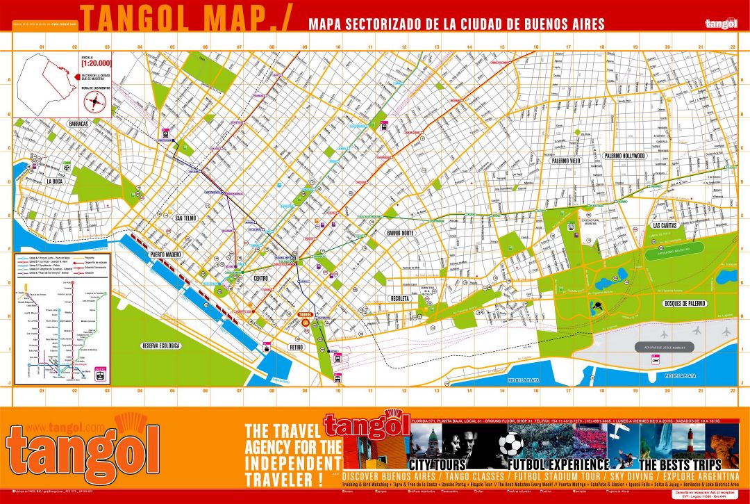 Large tourist map of central part of Buenos Aires