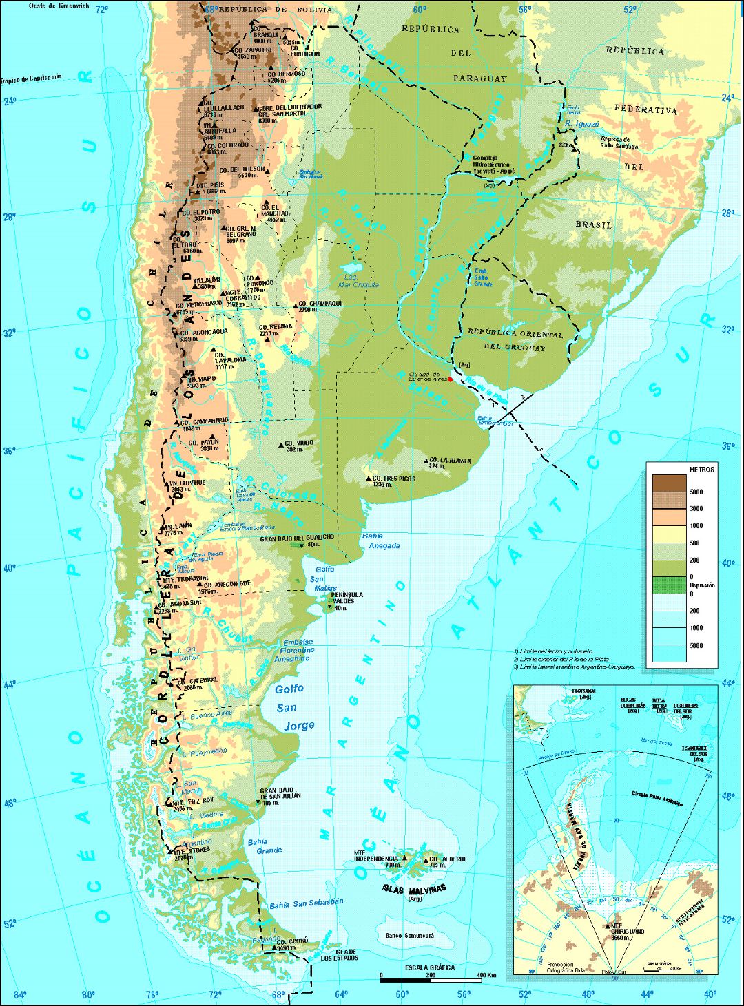 Detailed physical map of Argentina