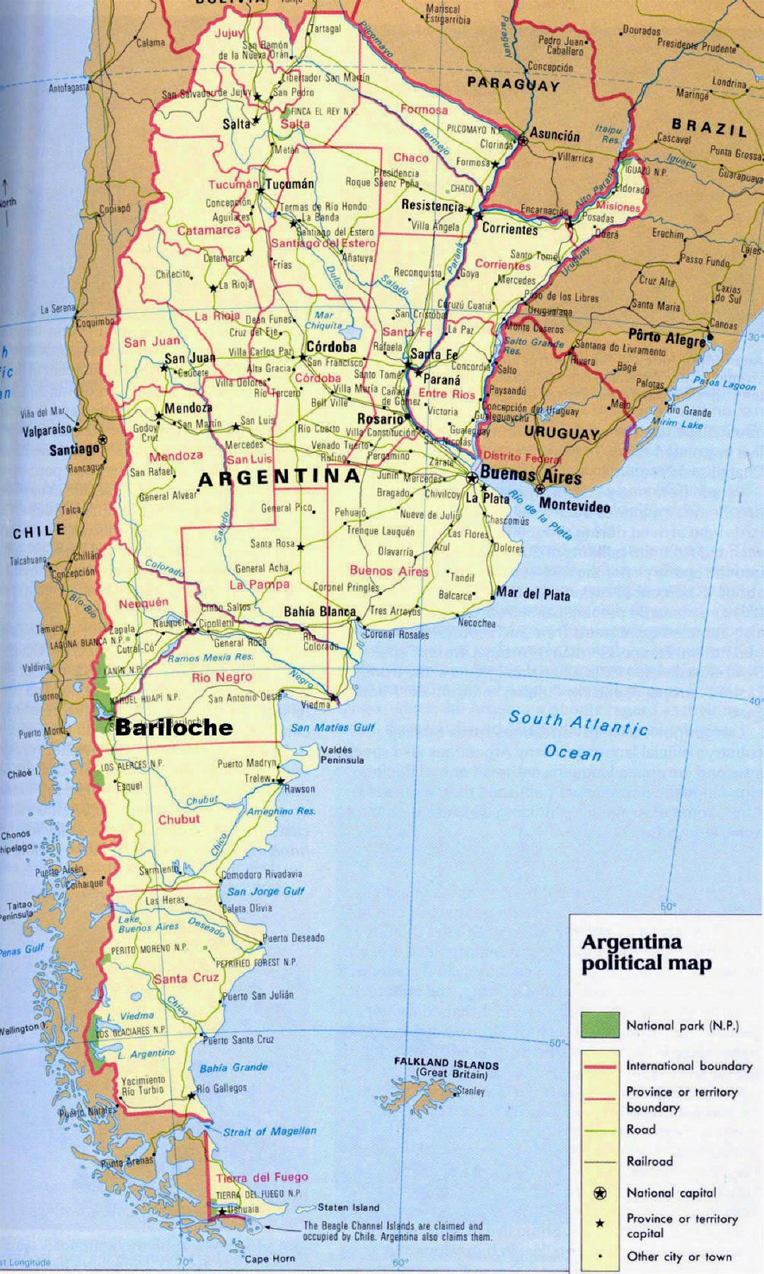 Detailed political map of Argentina with national parks
