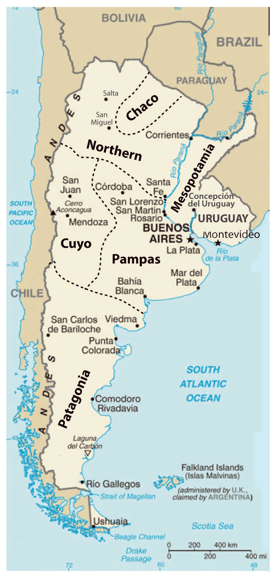 Detailed regions map of Argentina, Argentina, South America, Mapsland