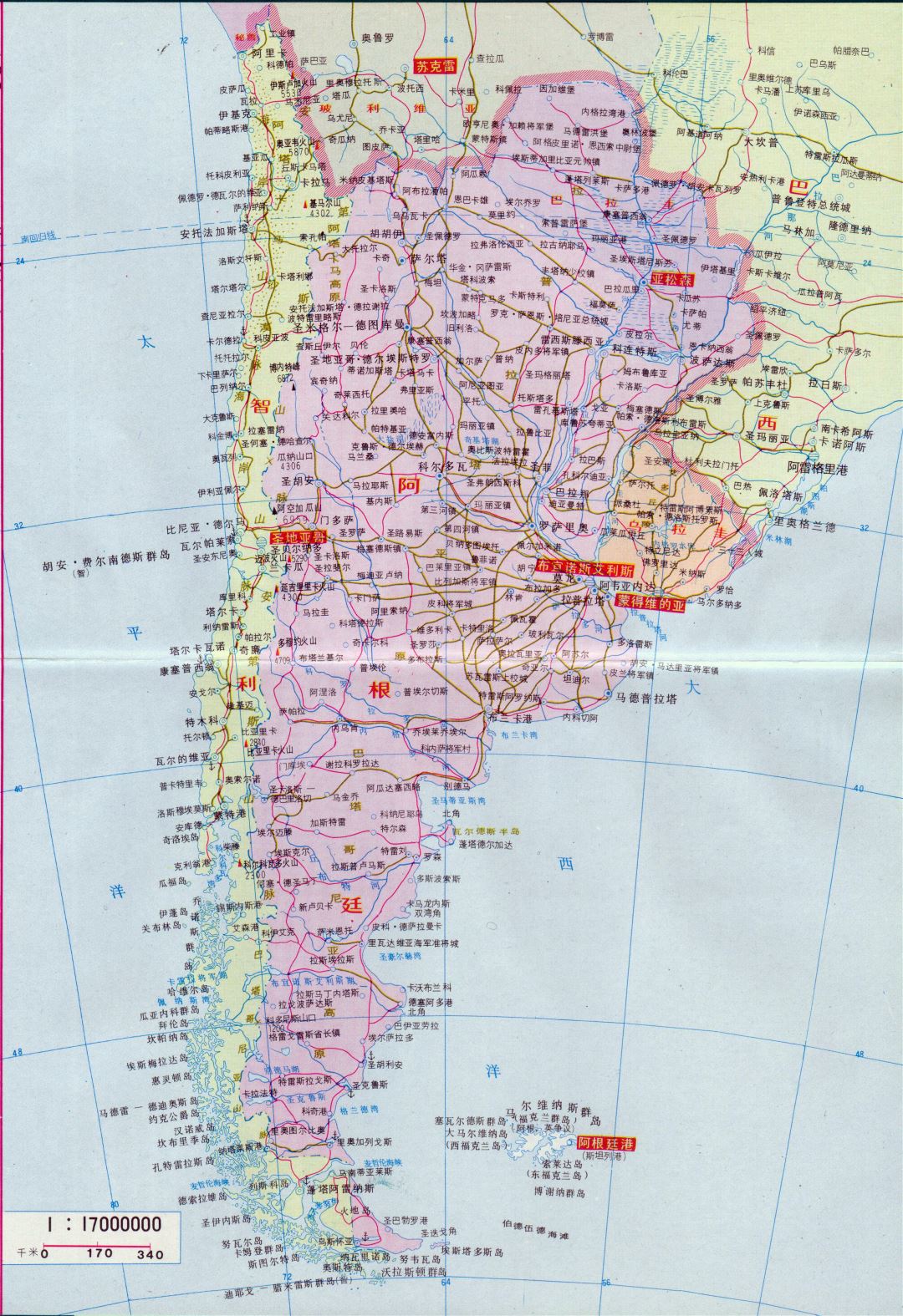 Large map of Argentina in chinese