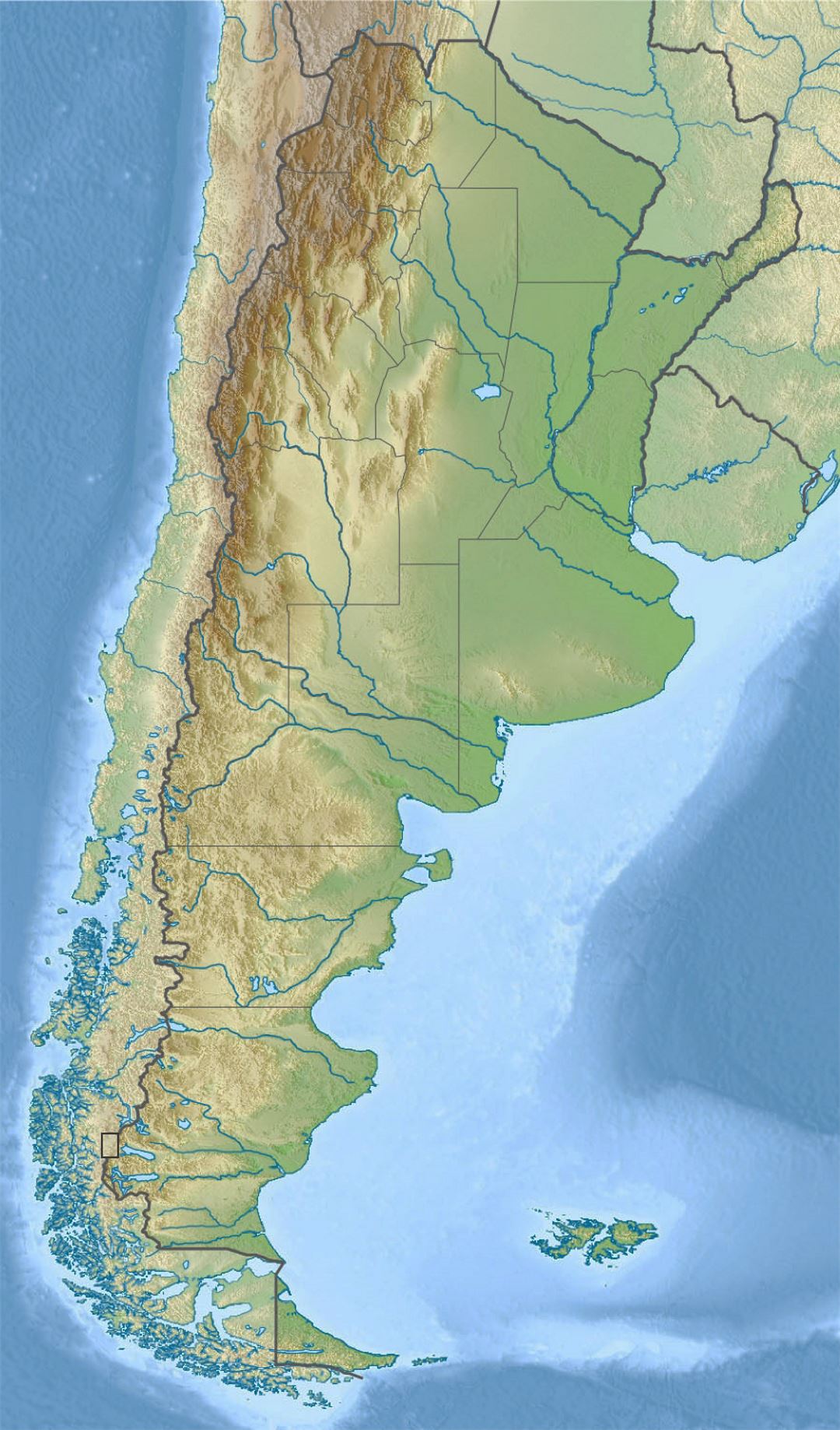 Large relief map of Argentina