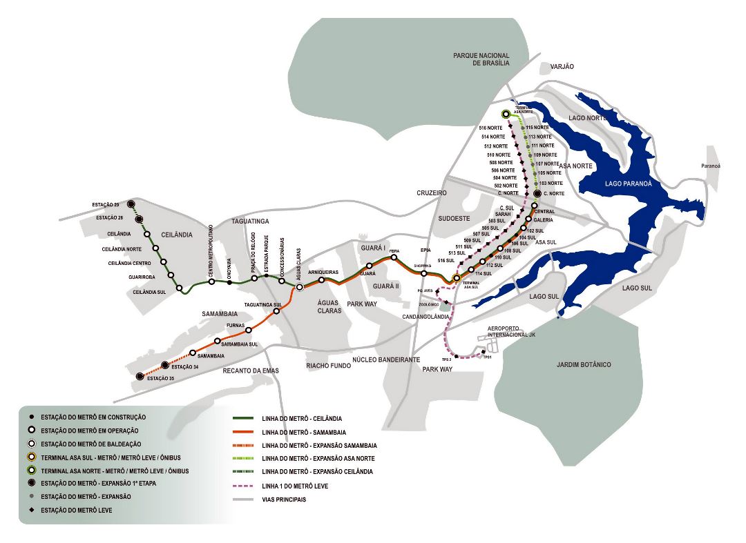 Large detailed metro map of Brasilia city