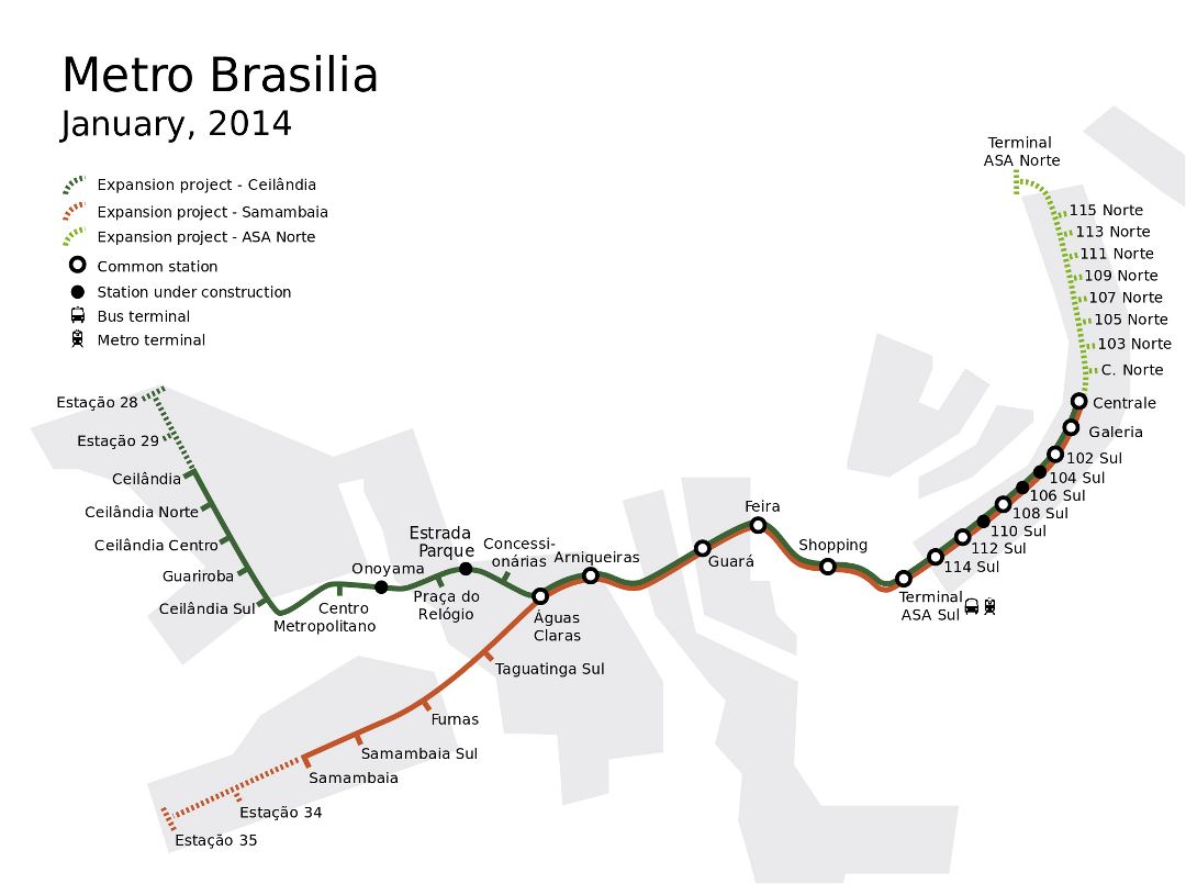 Large detailed metro map of Brasilia