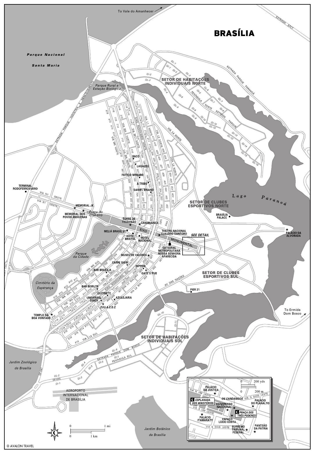 Large detailed road map of Brasilia city with street names