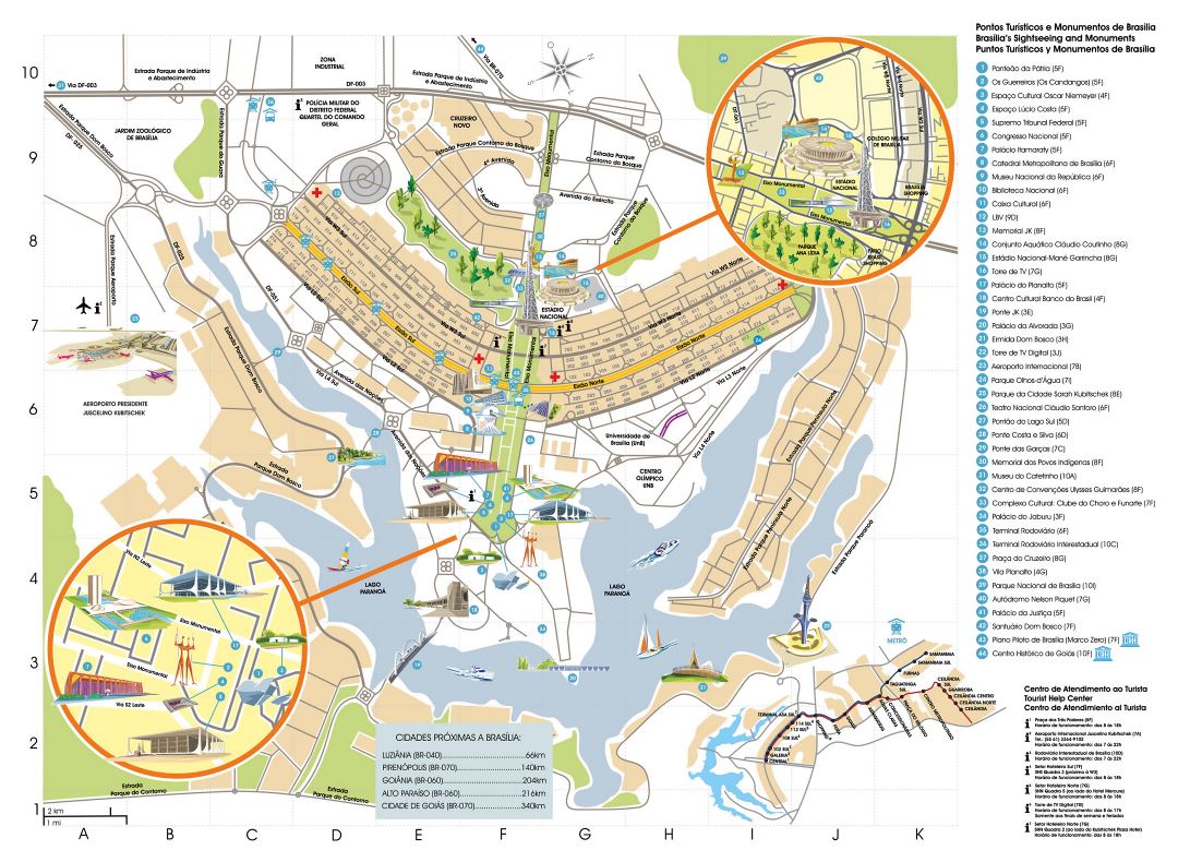 Large detailed tourist map of Brasilia