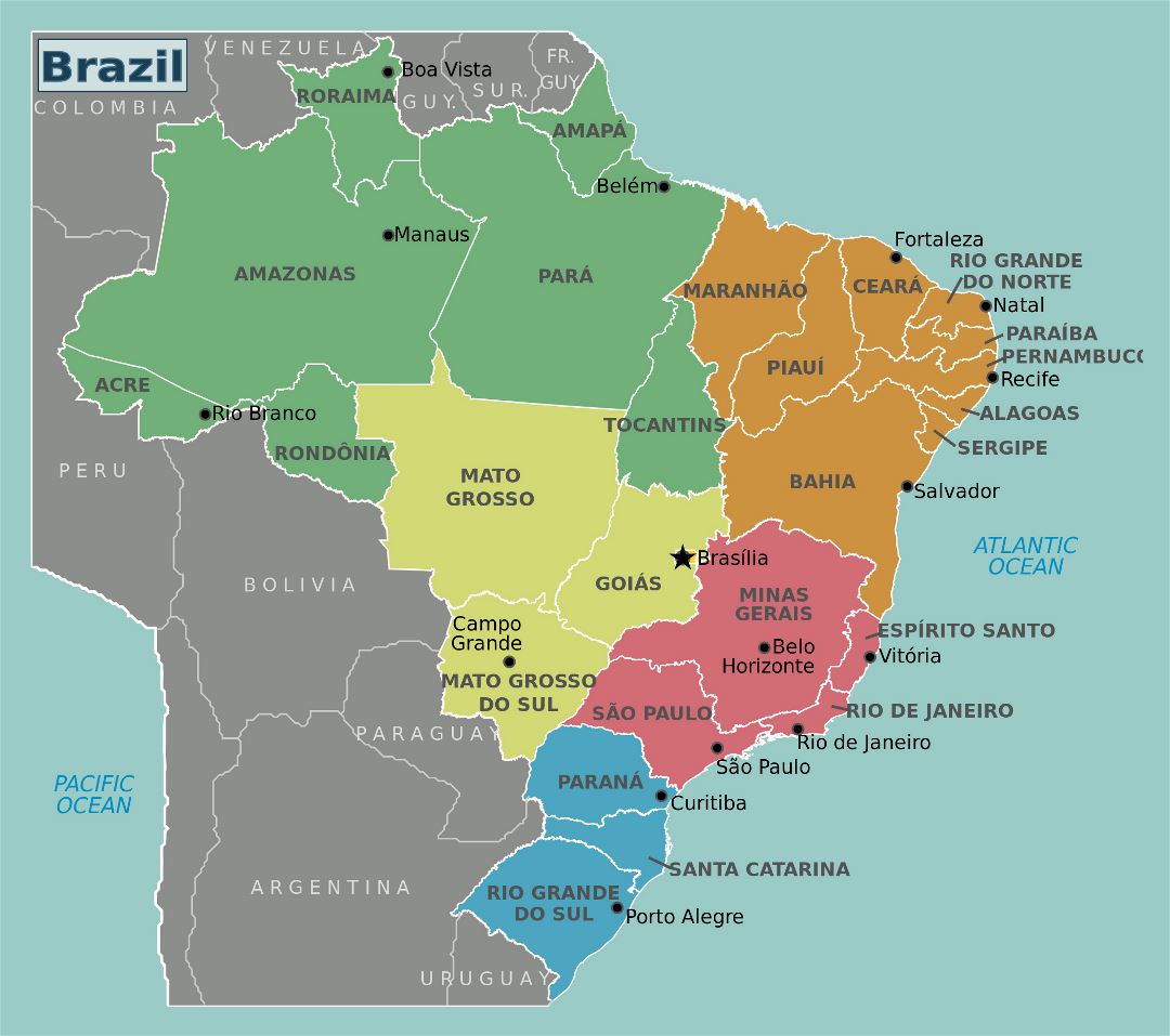 Large Brazil regions map