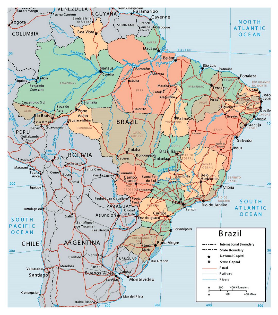 Large detailed political and administrative map of Brazil