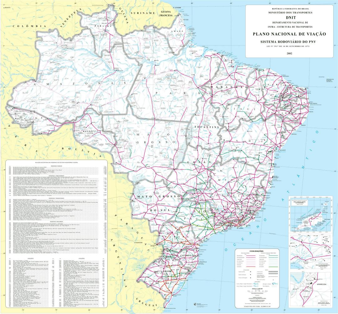 Large political and administrative map of Brazil with roads and cities