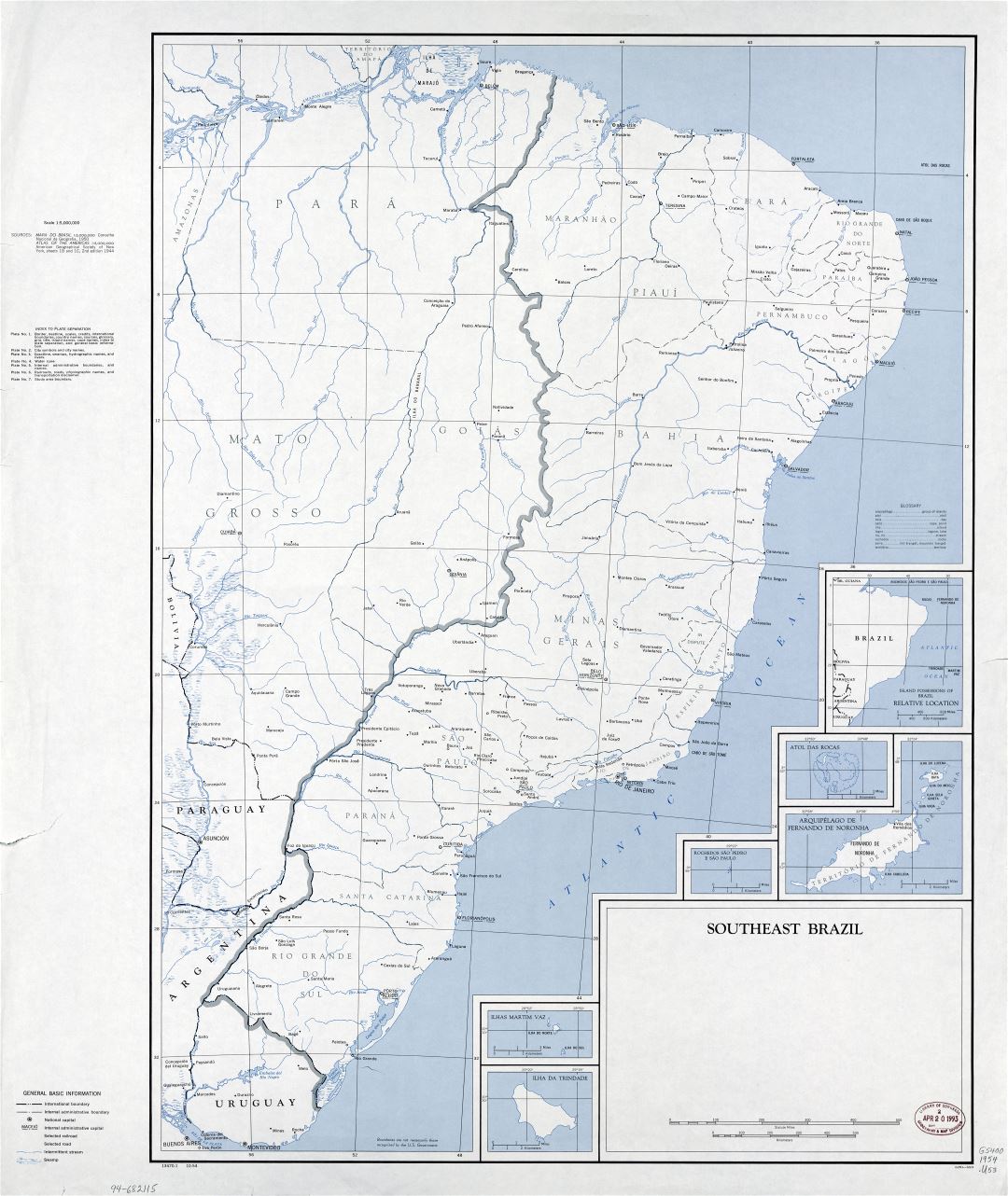 Large scale map of Southeast Brazil with other marks - 1954