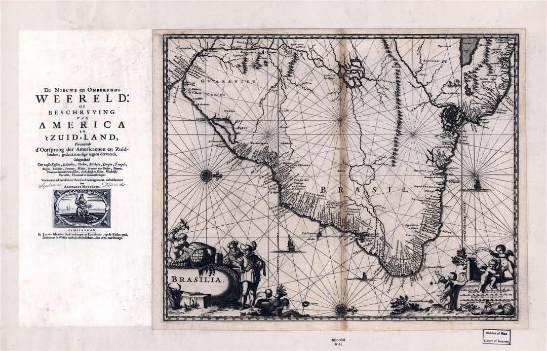 Large detaield antique map of Brazil - 1671