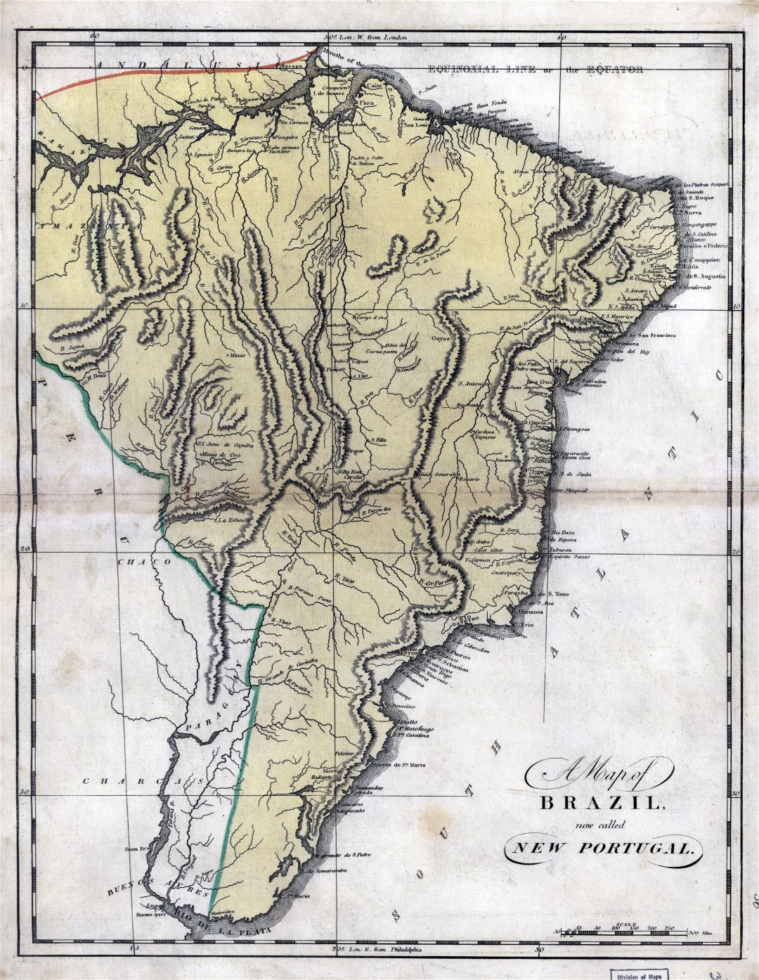 Large detailed old map of Brazil (New Portugal) with marks - 1814
