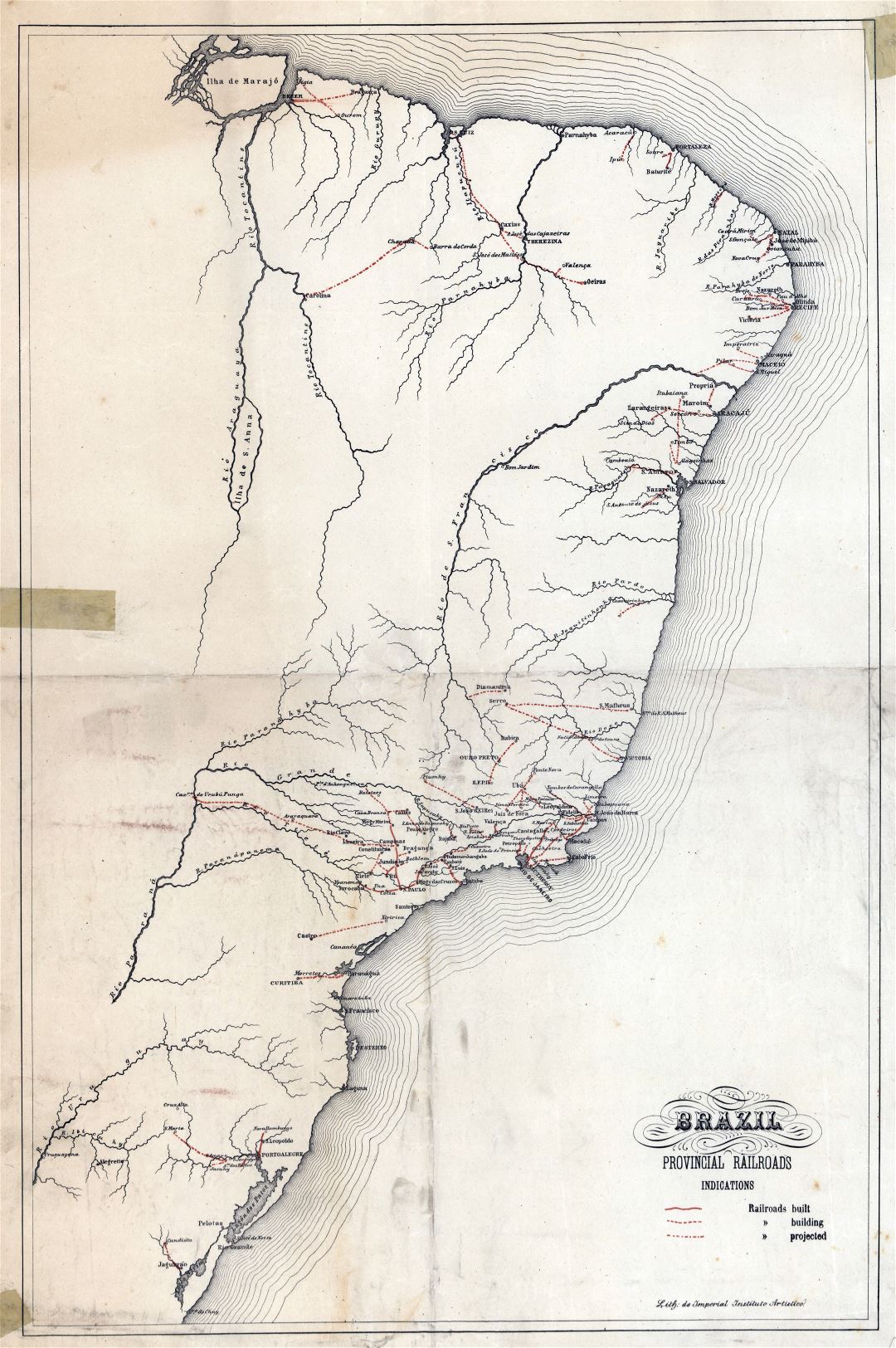 Large detailed old map of Brazil provincial railroads - 1902