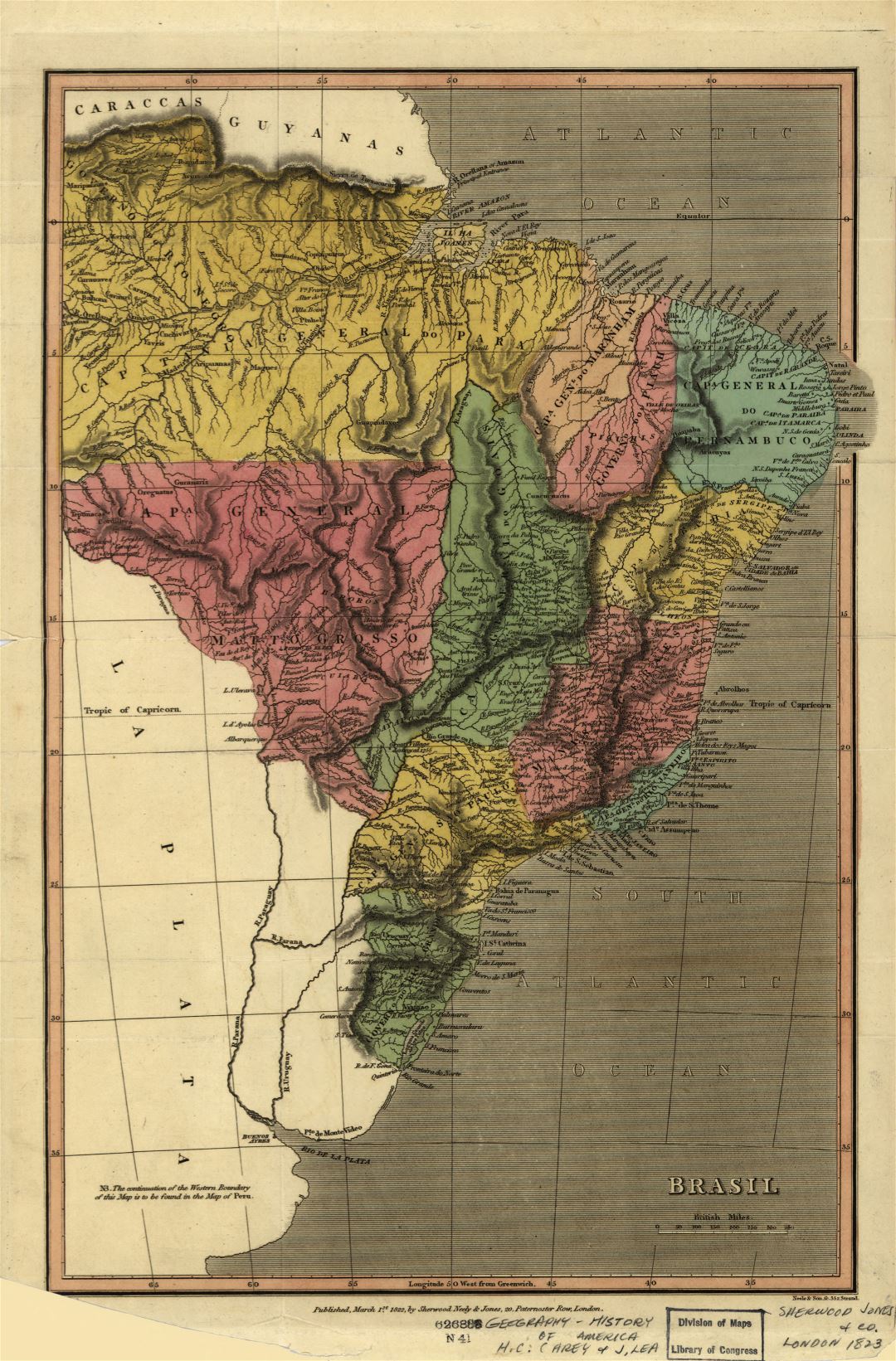 Large detailed old map of Brazil with other marks - 1822