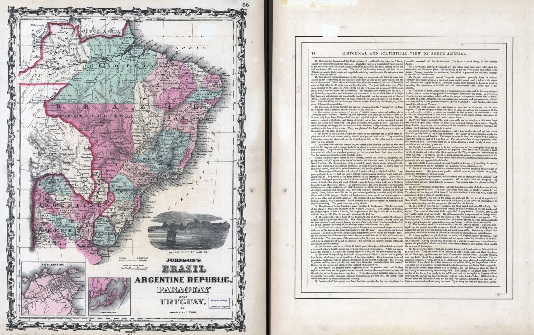 Large detailed old political map of Brazil, Argentine Republic, Paraquay and Uruguay with other marks - 1862
