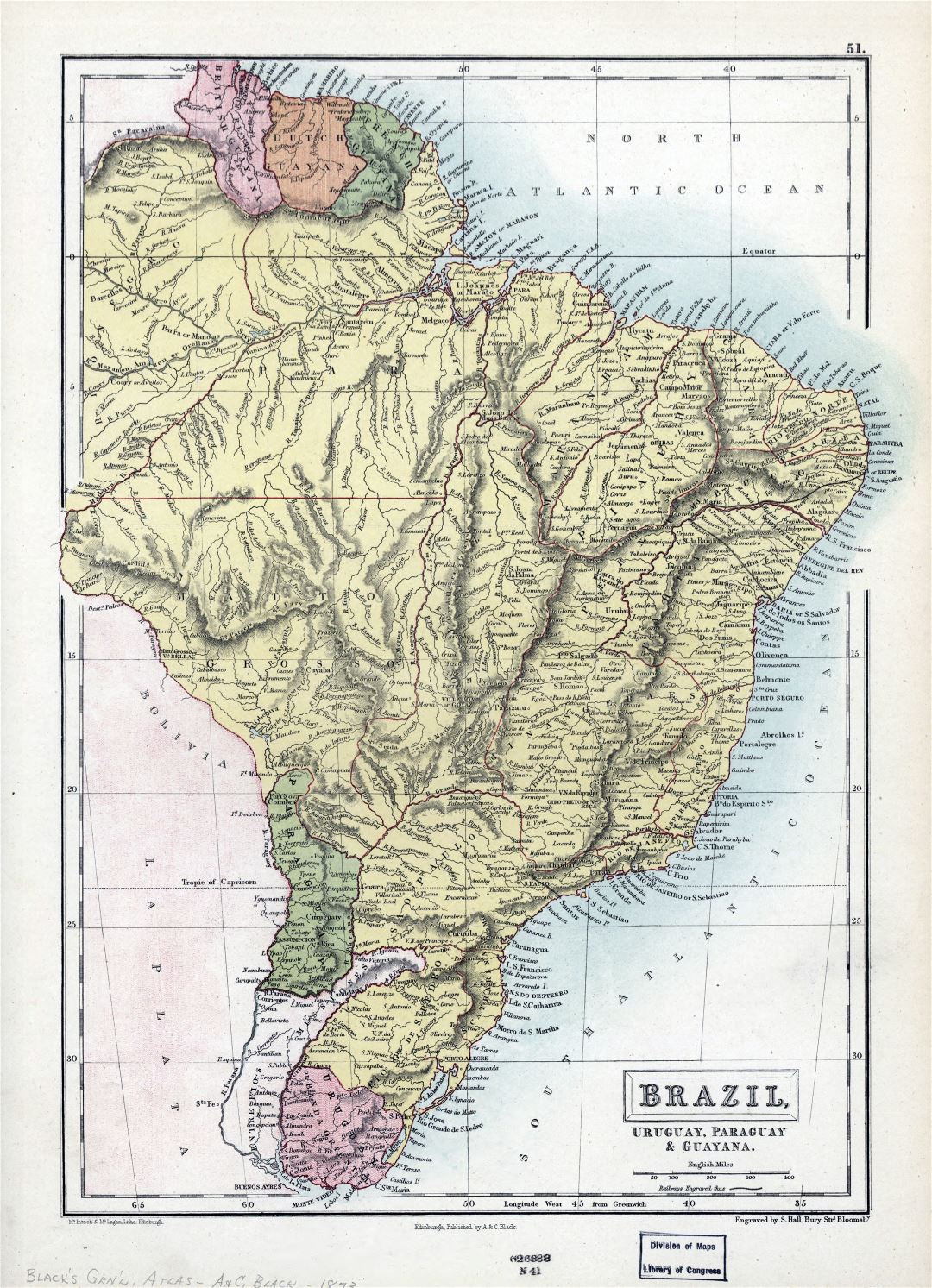 Large detailed old political map of Brazil, Uruguay, Paraguay and Guayana - 1873