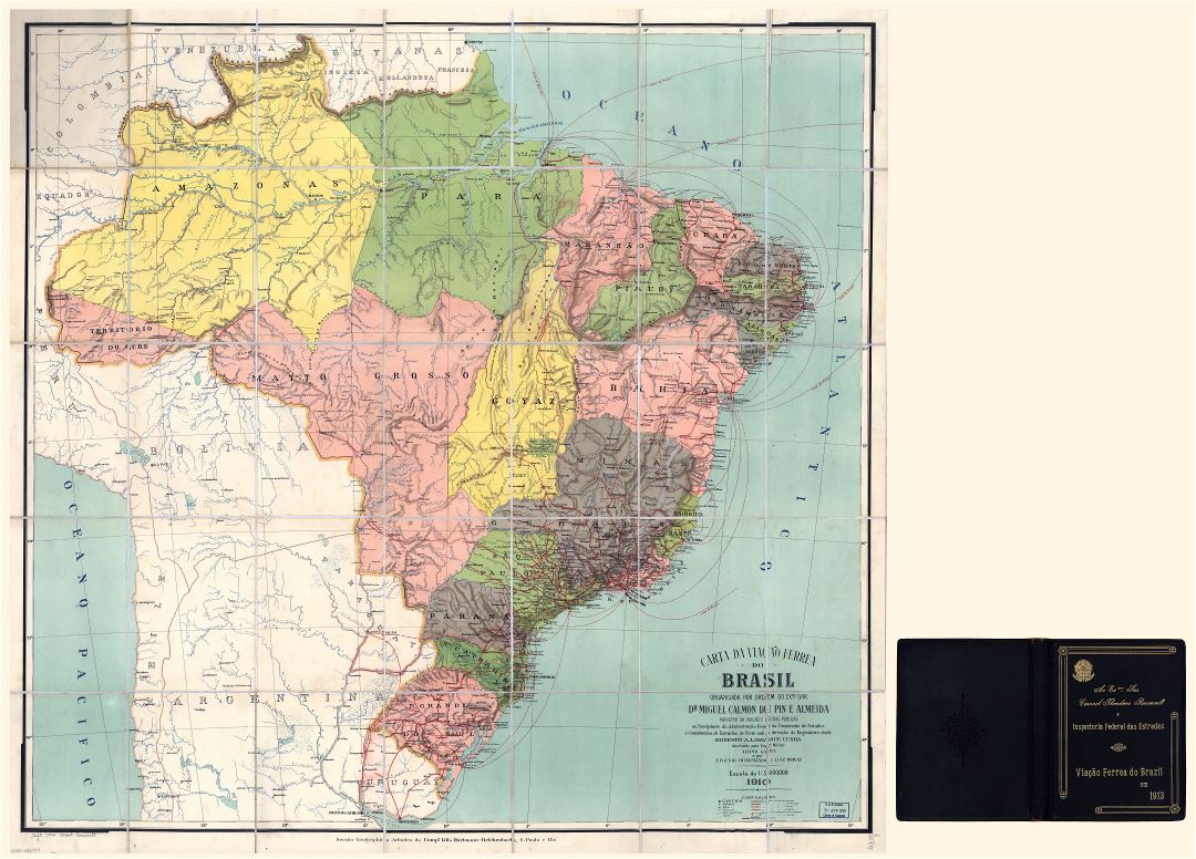 Large scale detailed vintage political and administrative map of Brazil - 1910
