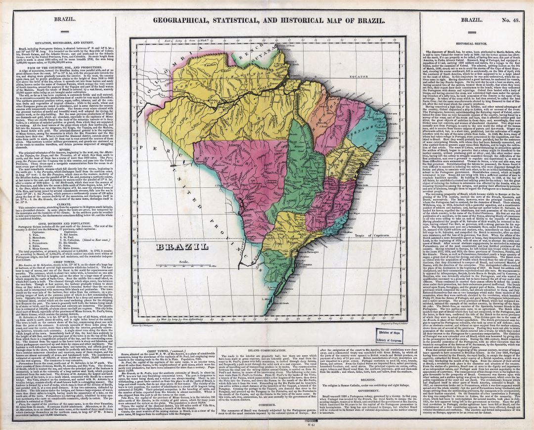 Large scale old geographical, statistical and historical map of Brazil - 1822