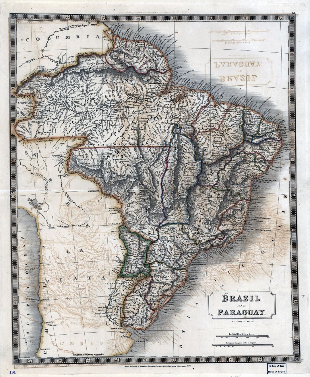 Large scale old political map of Brazil and Paraguay with other marks - 1828