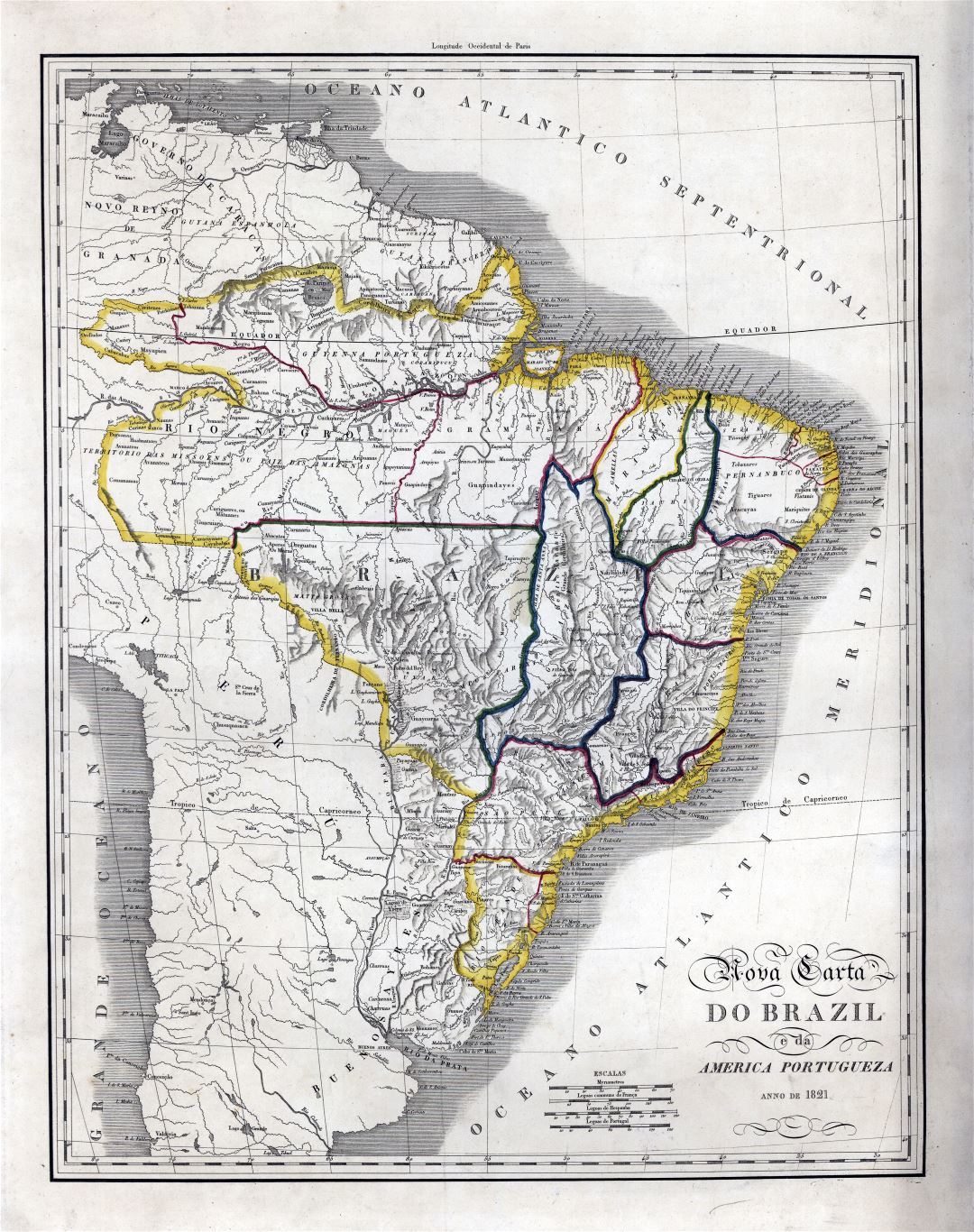 Large scale vintage map of Brazil - 1821