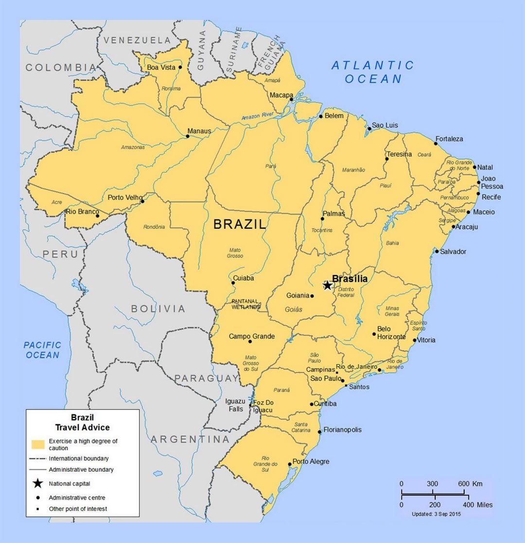 Political And Administrative Map Of Brazil With Major Cities Small 