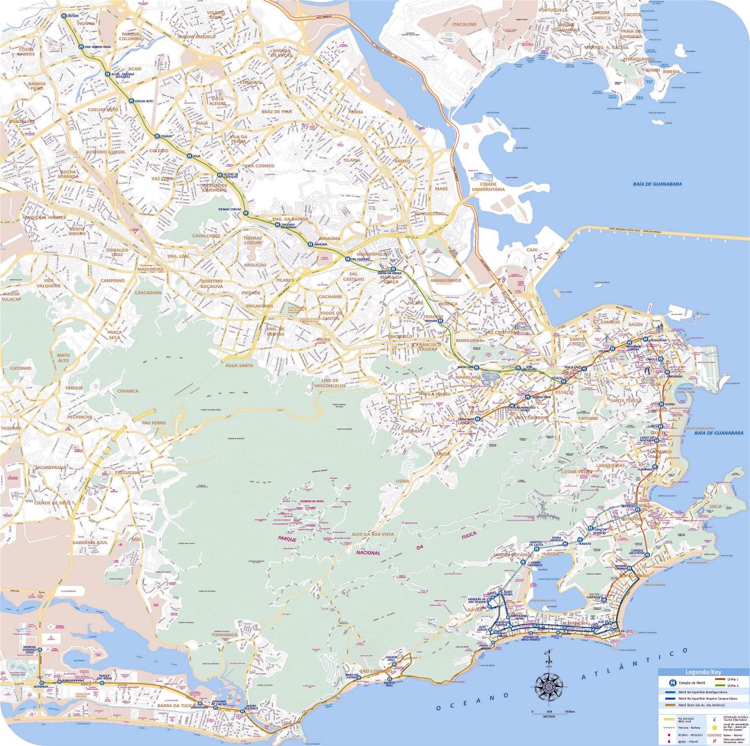 Large detailed map of Rio de Janeiro with public transport