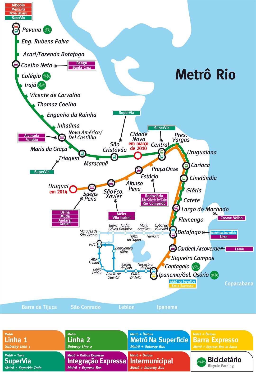 Large detailed metro map of Rio de Janeiro