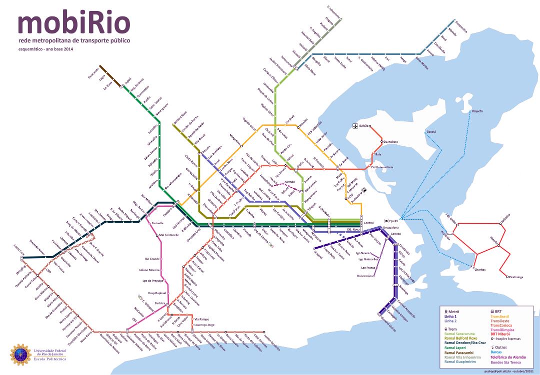 Large detailed public transport map of Rio de Janeiro