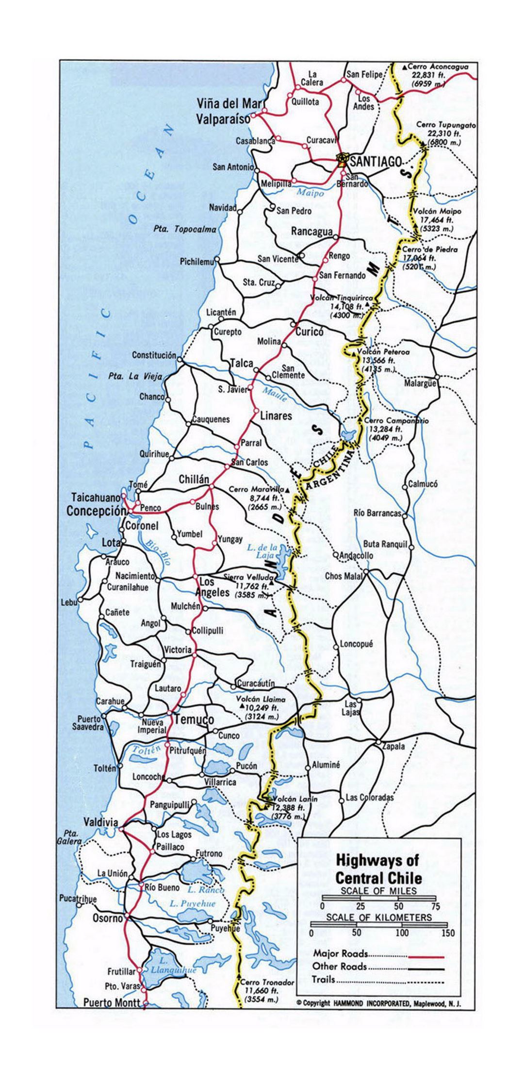 Detailed highways map of Central Chile