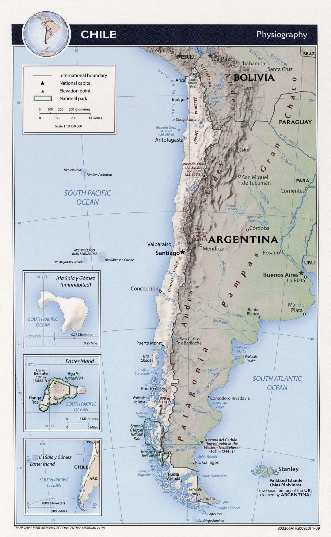 Detailed physiography map of Chile - 2009