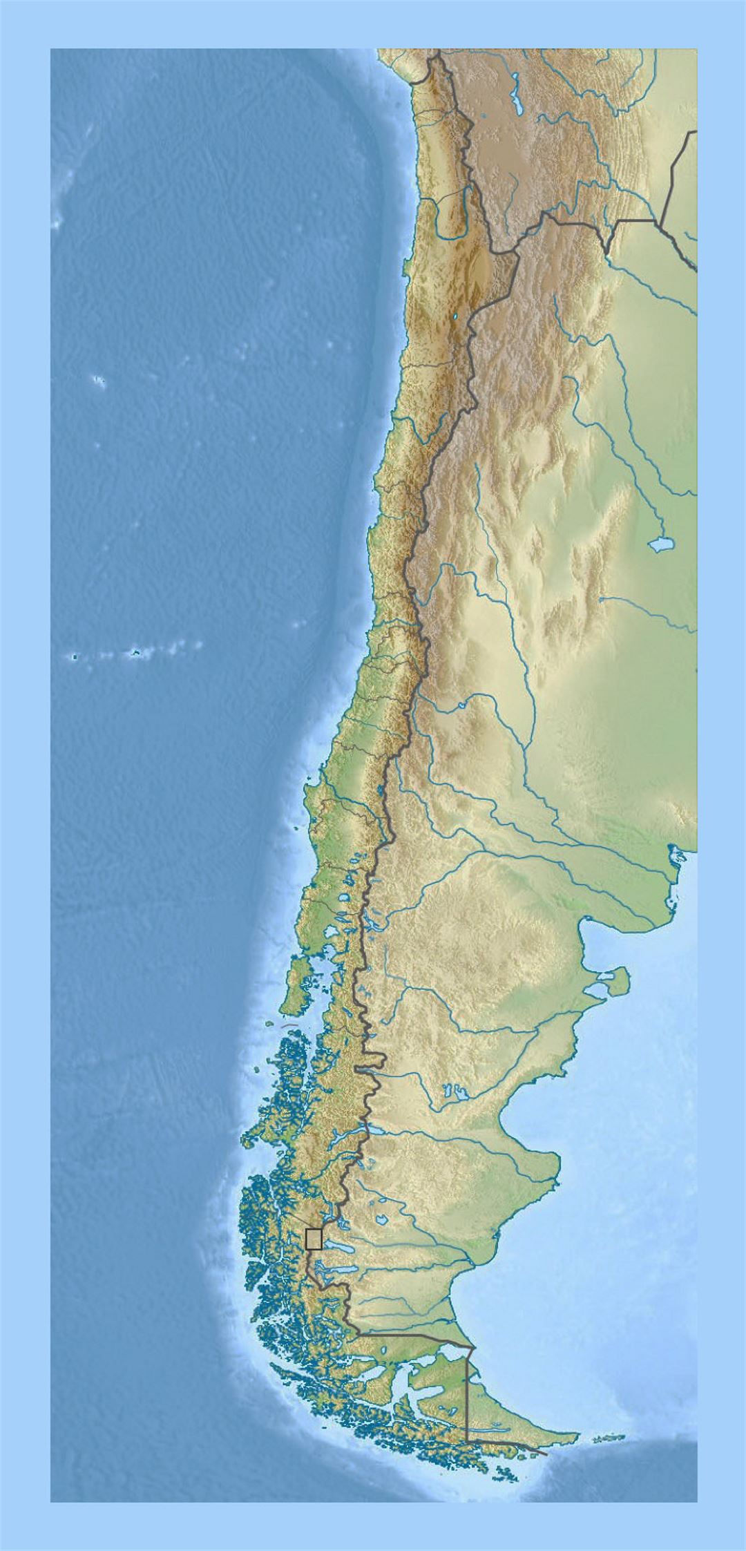 Detailed relief map of Chile