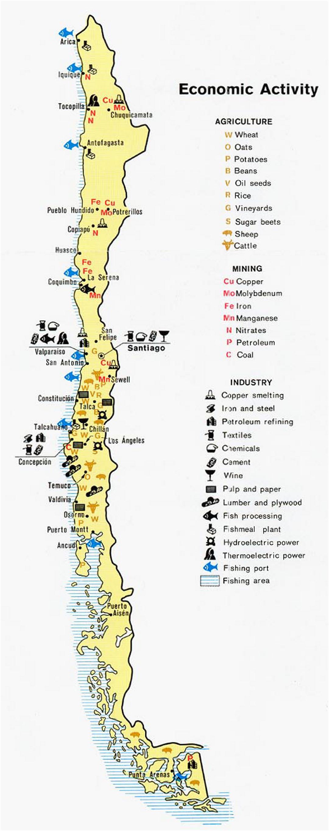 Large economic map of Chile