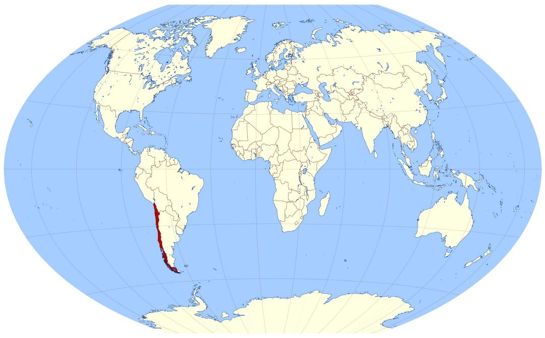 Large location map of Chile in the world