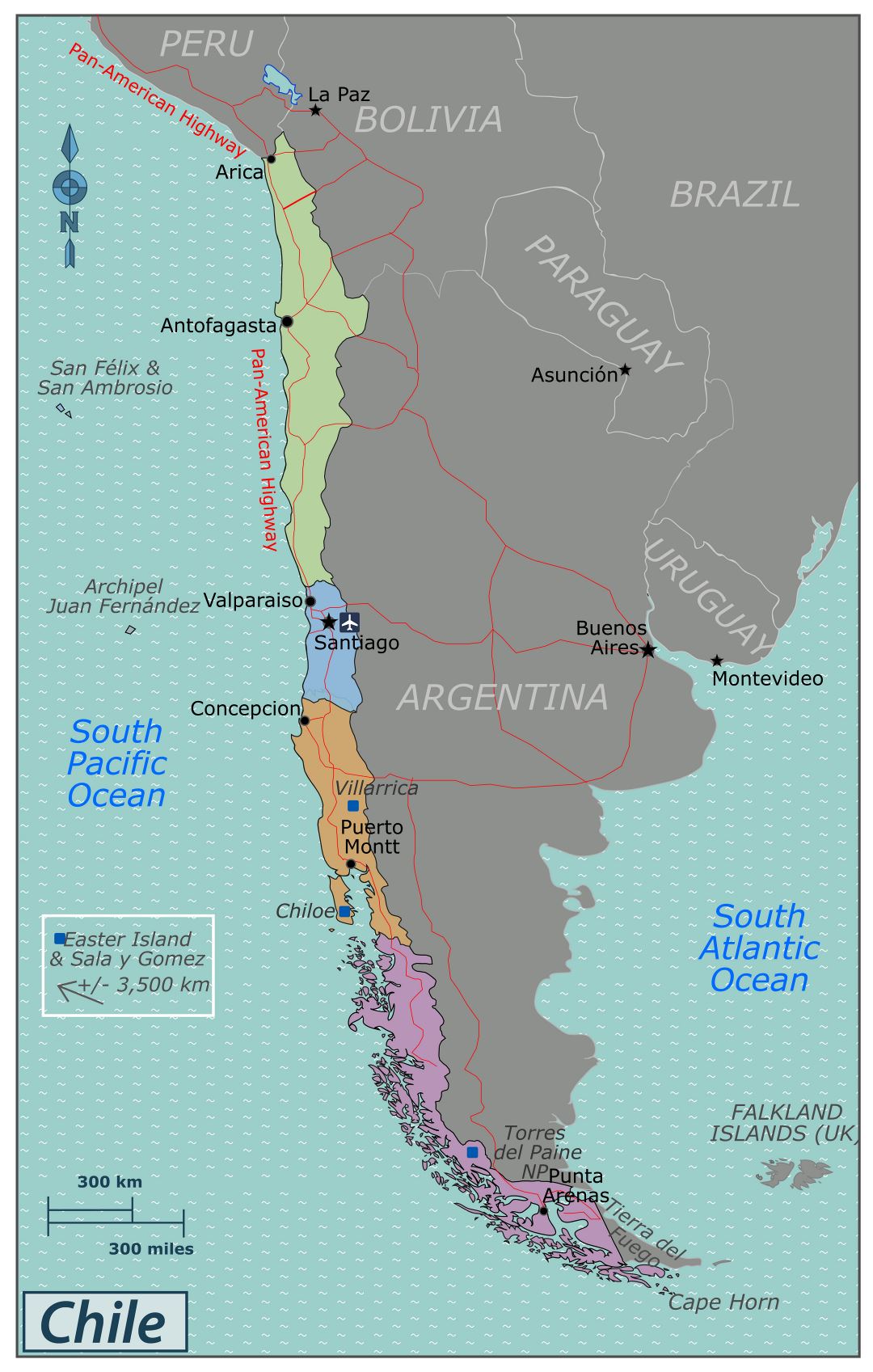 Large regions map of Chile