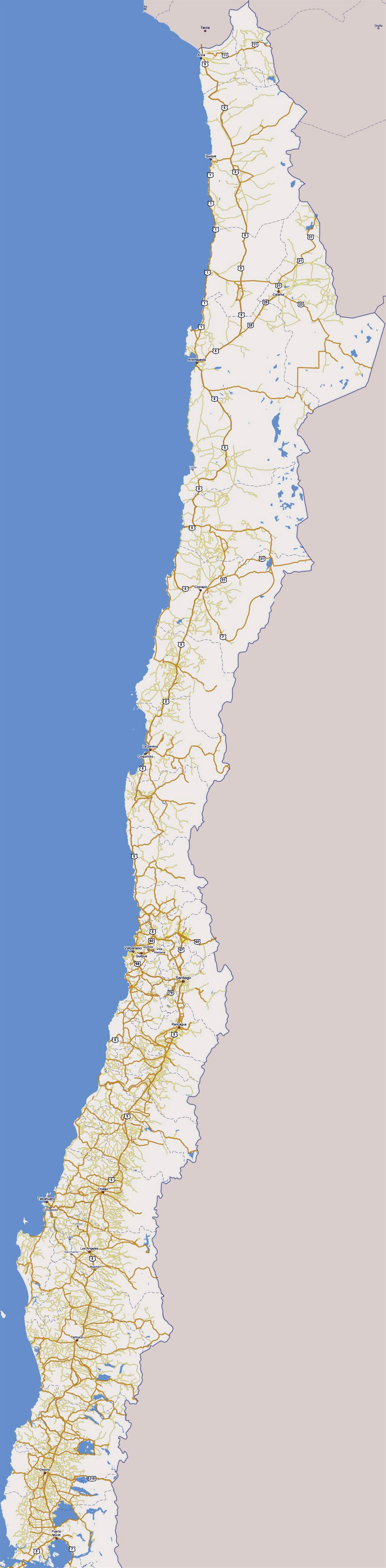 Large road map of Chile