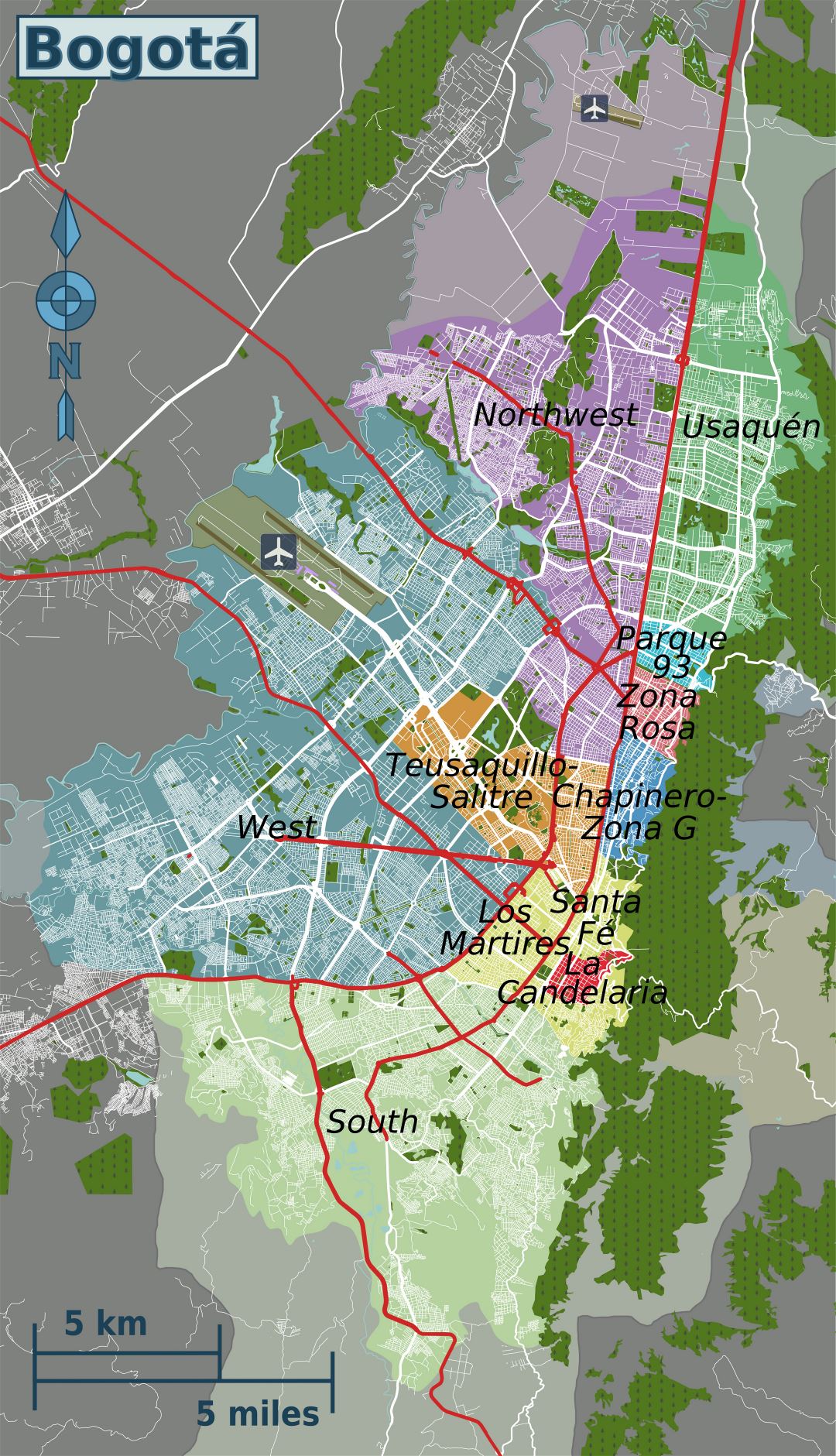 Detailed map of Bogota districts