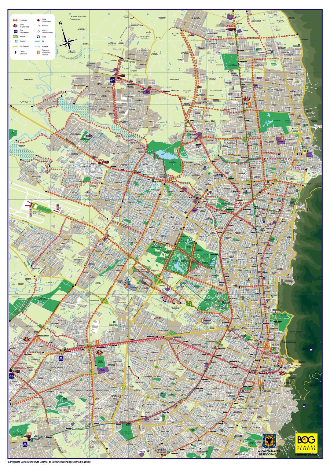 Large detailed road and tourist map of Bogota city