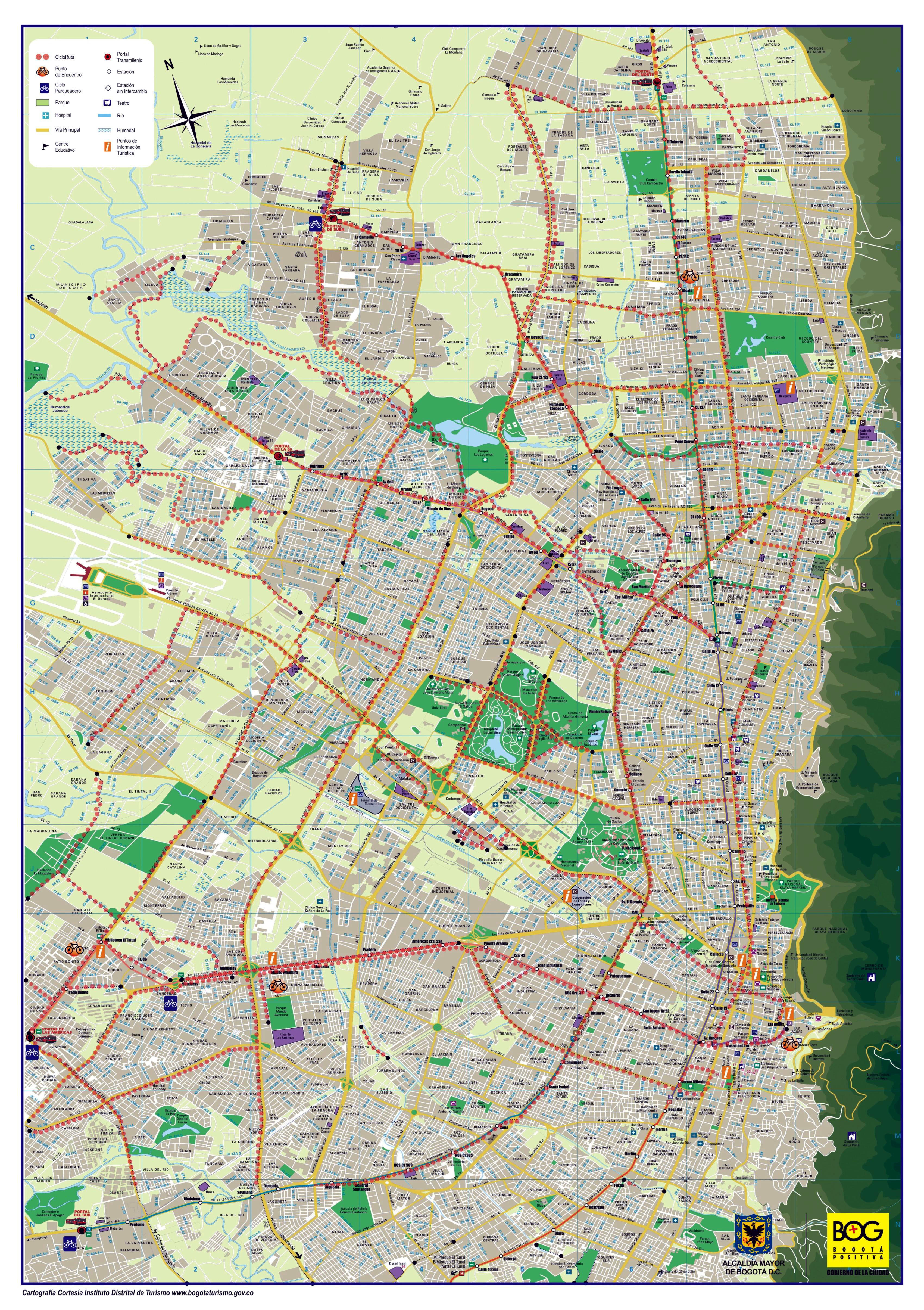 Large Detailed Road And Tourist Map Of Bogota City Bogota Colombia South America Mapsland Maps Of The World