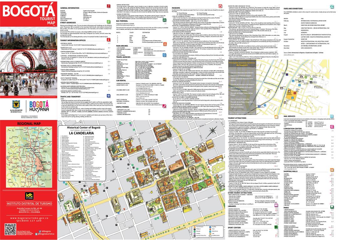 Large detailed tourist map of historical part of Bogota city in english