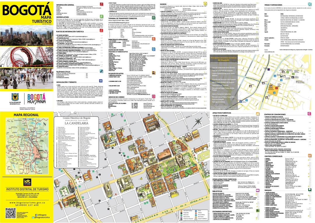 Large detailed tourist map of historical part of Bogota city in spain