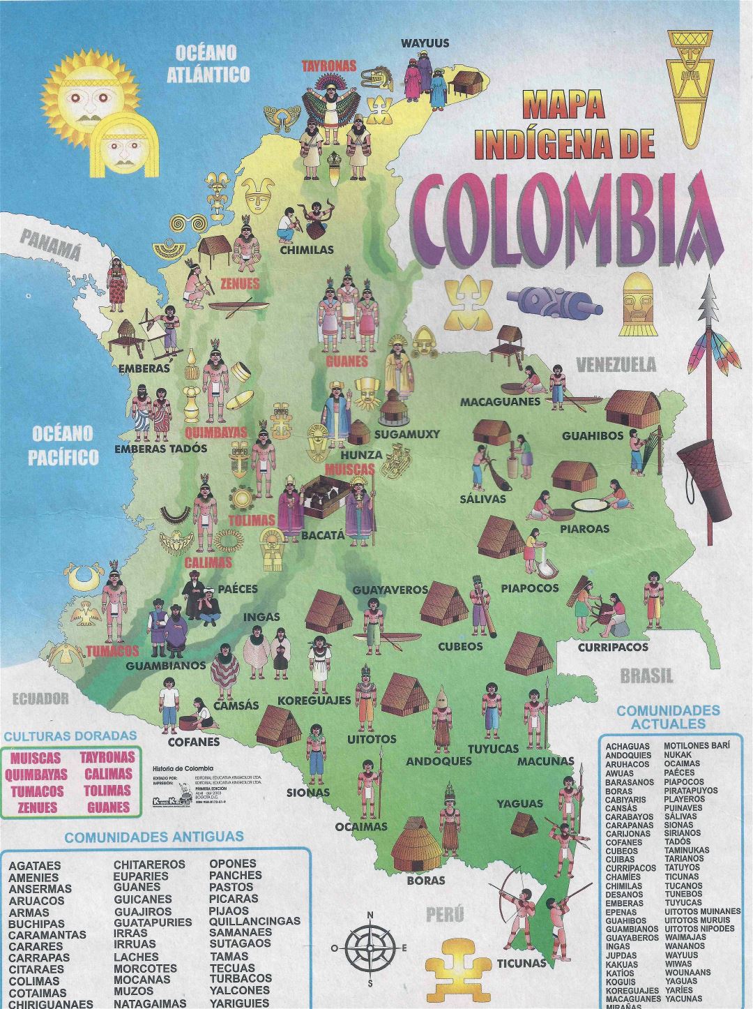 Large detailed tourist illustrated map of Colombia