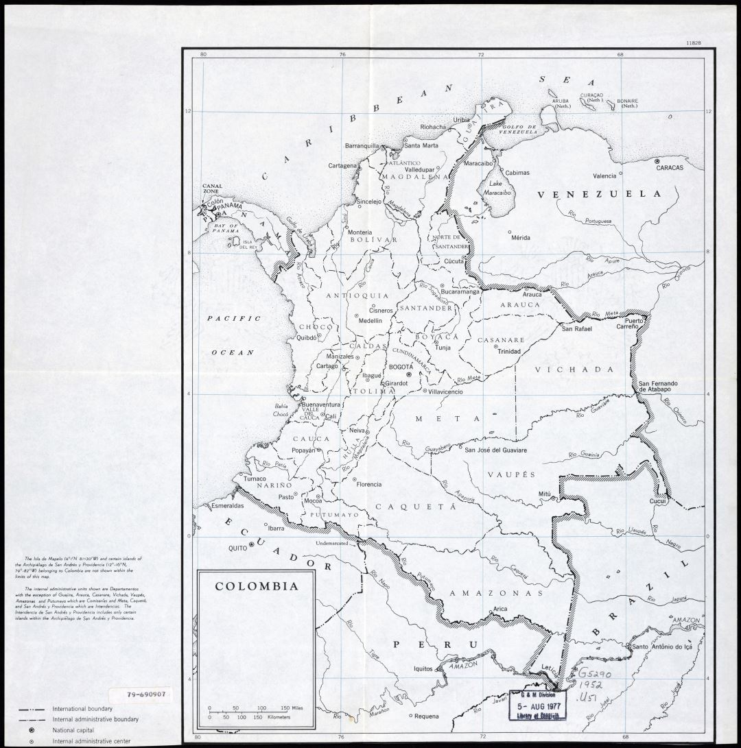 Large Scale Political And Administrative Map Of Colombia 1950