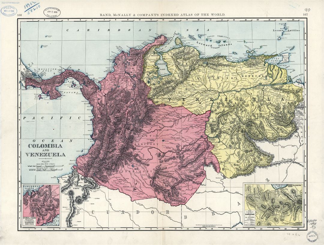 Large scale vintage map of Colombia and Venezuela with other marks - 1898
