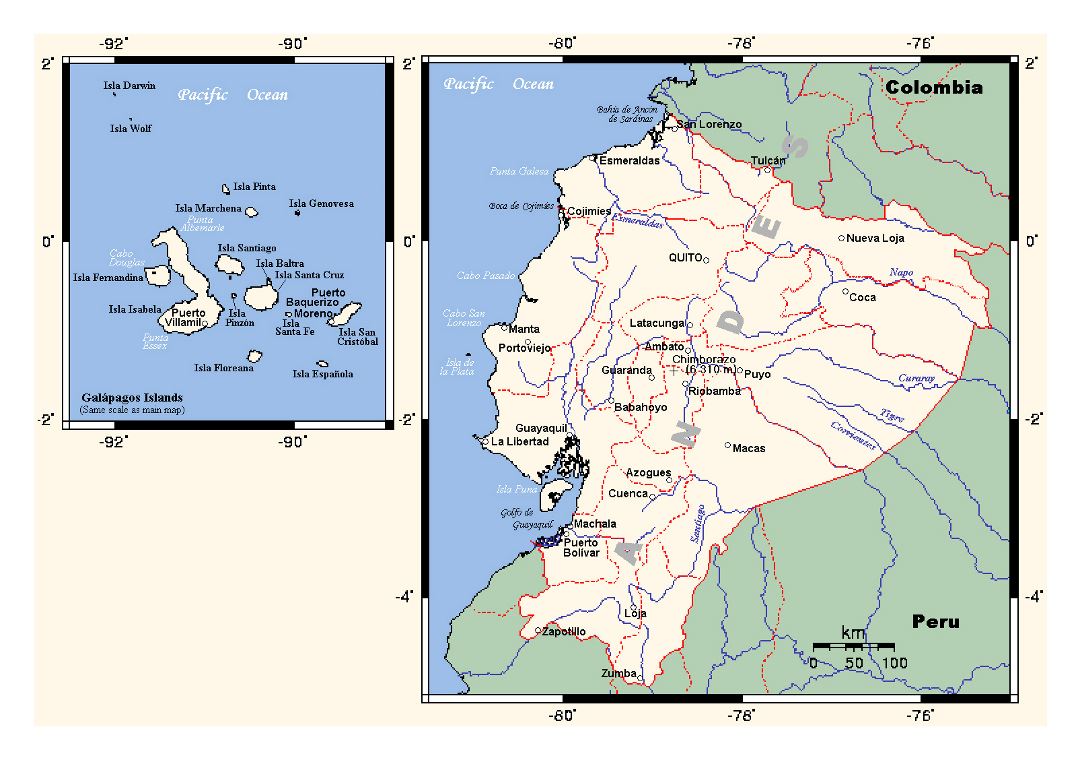 Detailed political map of Ecuador