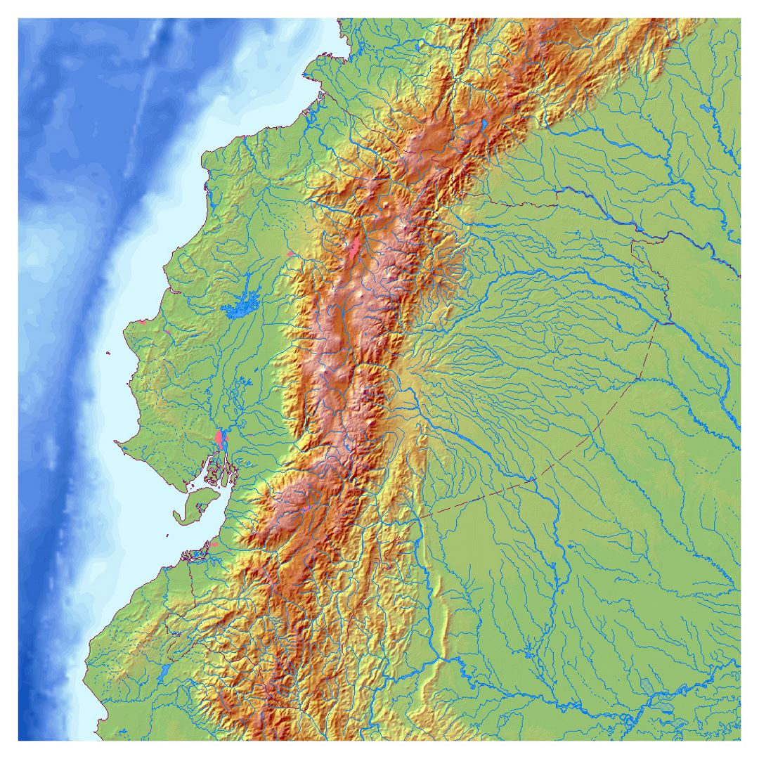Detailed relief map of Ecuador