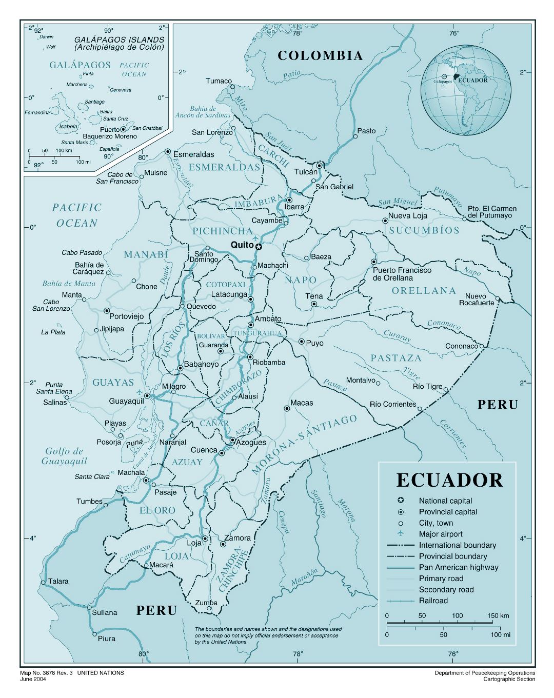 Large detailed political and administrative map of Ecuador