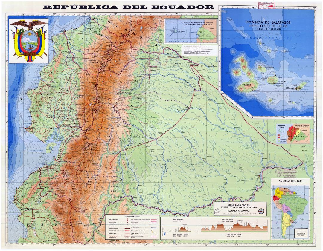 Large scale physical map of Ecuador