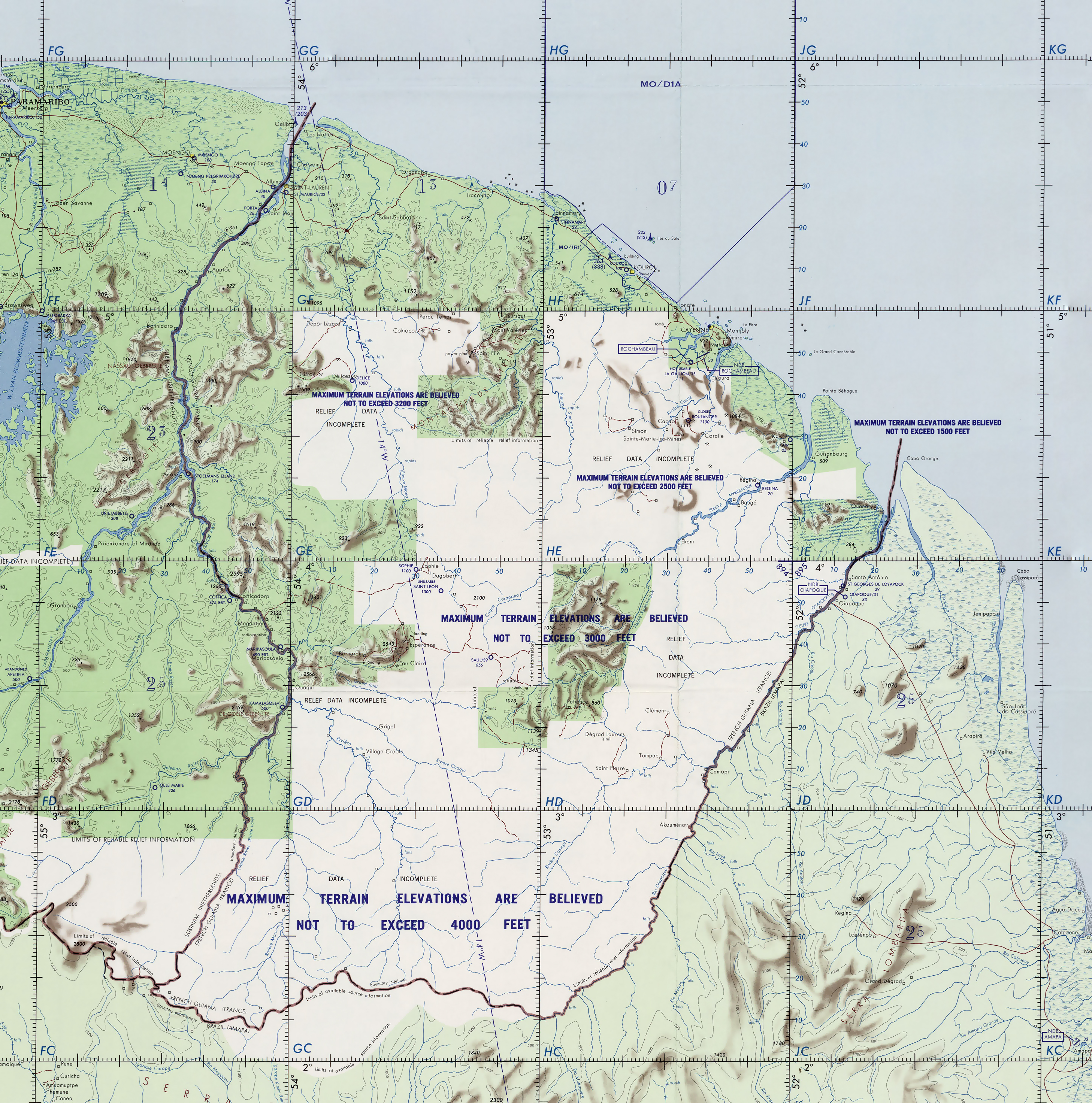 Large Detailed Topographical Map Of French Guiana French Guiana